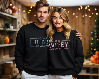 Personalised Wifey Hubby Sweatshirt Mr and Mrs Custom Couple Matching Hoodies Bridal Engagement Gifts For Daughter Pregnancy Gender Gift