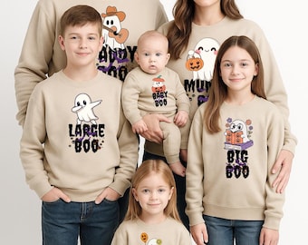 Matching Family Halloween Boo Sweatshirts – Ghost Mummy/Daddy/Big/Tiny/Baby Boo” Set, Sand Unisex Jumpers, Custom Roles Jumper
