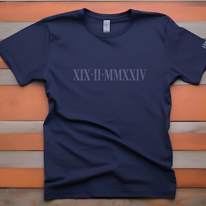 Custom Roman Numeral T shirt, Personalised Matching Couple Shirts, Cotton Anniversary Gift for Him, Birthday Date Gift