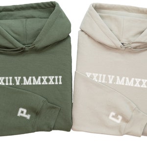 Custom Roman Numeral Hoodie Couples Gift, Personalised Matching Cotton Anniversary Gift For Him or Her