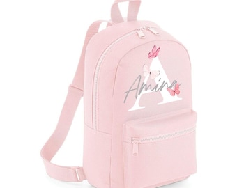 Personalised Pre School Bag With Name Initial Text and Butterfly, Your Name Backpack Gifts for Kids, Nursery Children Rucksack