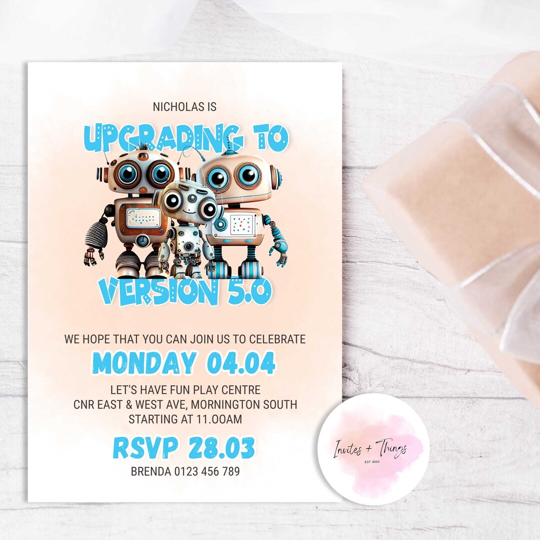 Robot Birthday Invitation Editable Robot Party Invitation Robot