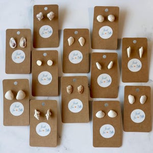 小さな白い貝殻のスタッドピアス：本物のフロリダビーチの貝殻ジュエリー