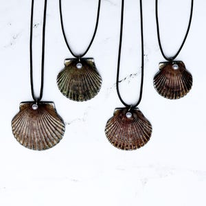 Black Calico Scallop Shell Necklace, Handmade Beach Jewelry, Gothic Mermaid Necklace, Ocean Inspired, Summer Necklace, Conch Shell Necklace