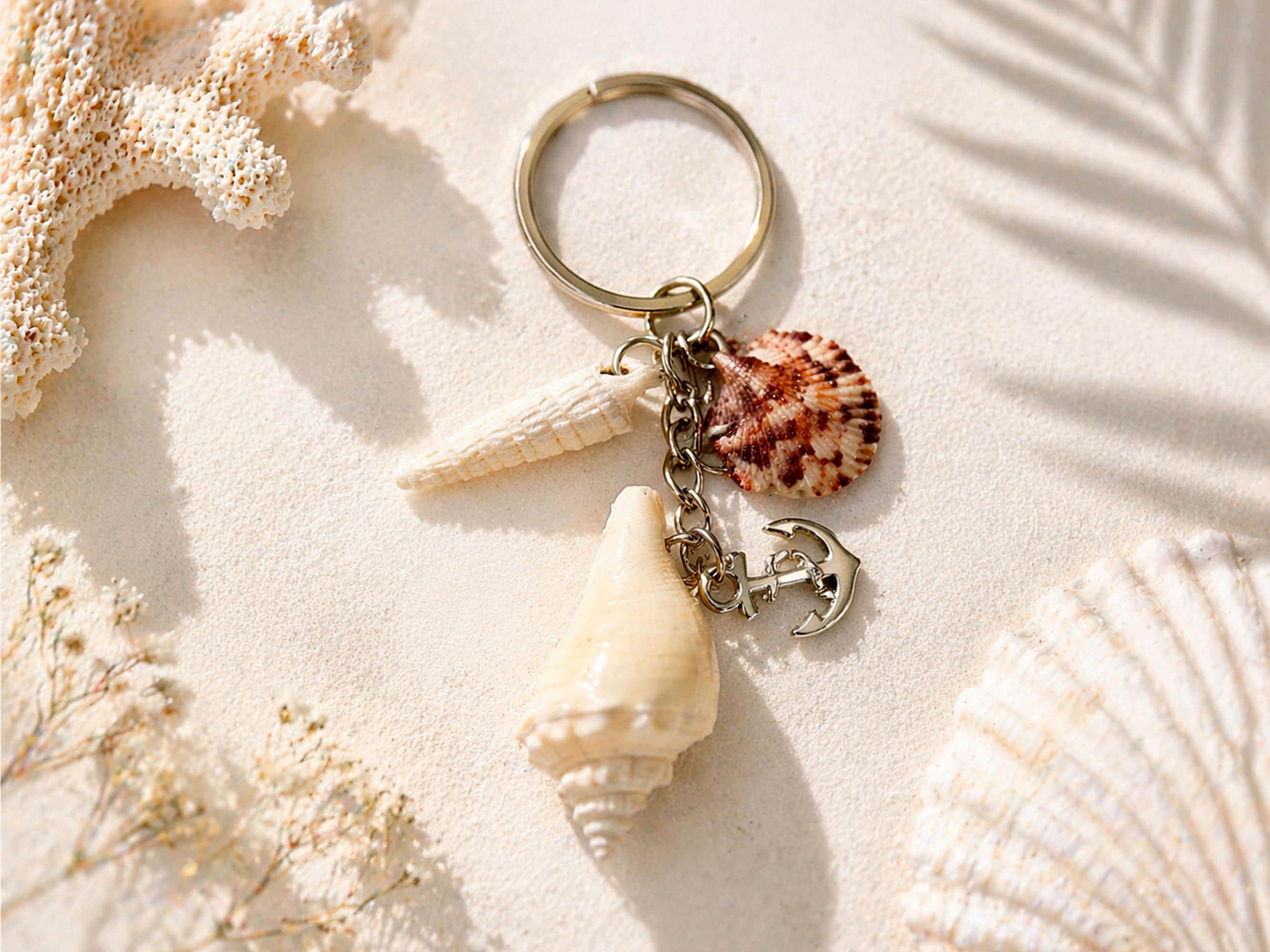 Real Florida Seashell Keychain, Natural Shell Bag Charm, Beach