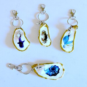 Nautical Oyster Seashell Keychain with Dolphin Charm, Handmade Sea Shell Keyring, Surfer Keychain, Seashell Favors, Fathers Day Gift