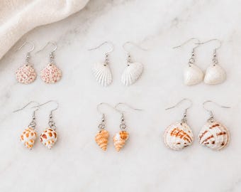 Authentic Florida Seashell Dangle Earrings, Real Shell Beach Jewelry, Gift for Sea Lovers