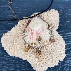 Real Calico Scallop Necklace with Tiny Seashells, Handmade Beach Jewelry, Summer Necklace Ocean Jewelry, Calico Scallop Shell, Coastal Gift