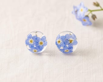 Real Forget Me Not Stud Earrings, Blue Pressed Flowers in Clear Resin, Something Blue Gift