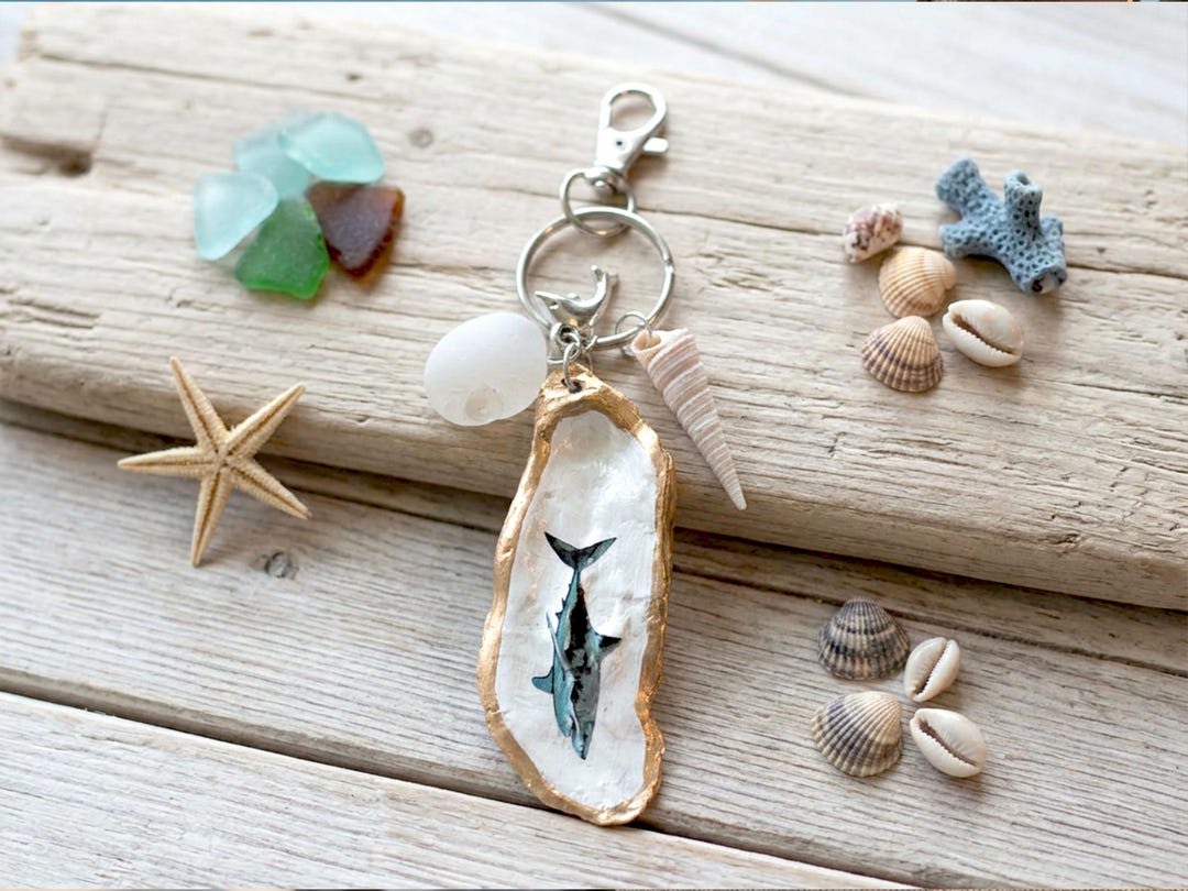 Shark Whale Keychain, Oyster Shell Bag Charm, Ocean Animal Gift, Beach ...