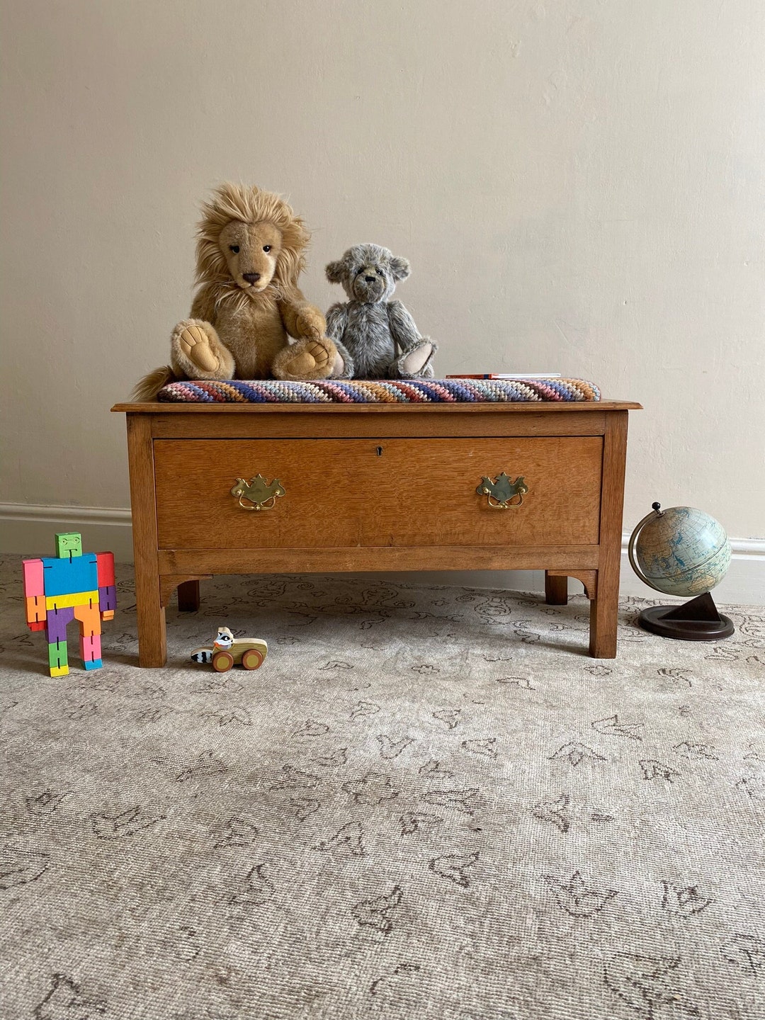 Vintage Wooden Toy Storage Chest Drawer Blanket Box Bench With Etsy UK