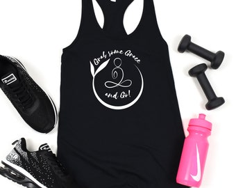 Women's Ideal Racerback Tank, Grab some Grace, Grace, Grace Tank Top, Exercise, Workout Tops, Graphic Tanks, Lotus, Peace, Yoga Tee, Yoga