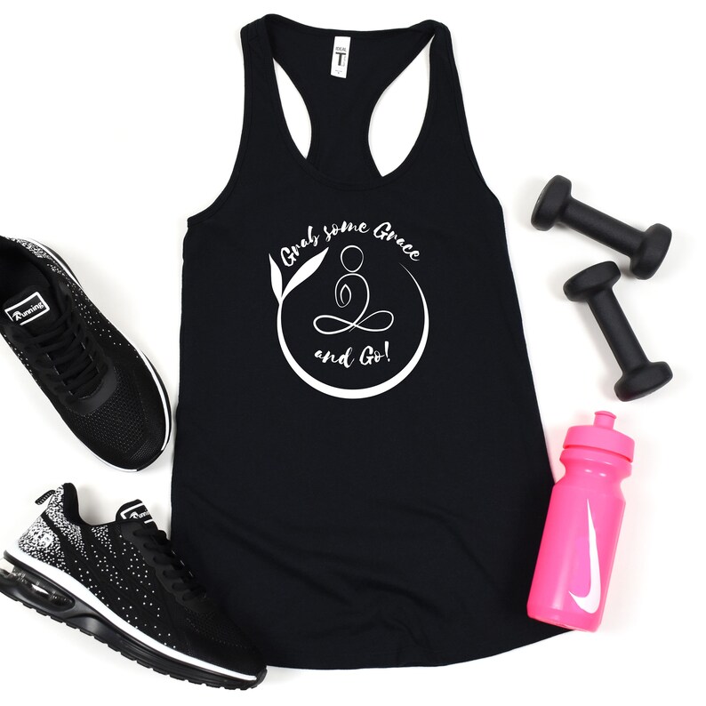 Women's Ideal Racerback Tank, Grab some Grace, Grace, Grace Tank Top, Exercise, Workout Tops, Graphic Tanks, Lotus, Peace, Yoga Tee, Yoga image 1