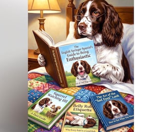 English Springer Spaniel Reading Book Funny Card, Dog Lover Birthday Card, Springer Spaniel Gift, Pet Mum Gift