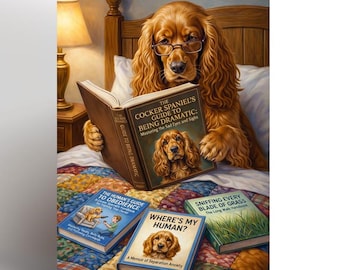 Funny Cocker Spaniel Reading Card, Dog Lover Birthday Card, Book Lover Gift, Cute Dog Glasses Card, Humorous Pet Card, Blank Inside