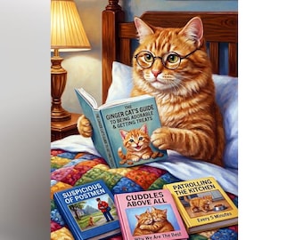 Funny Ginger Cat Card Cute Cat Reading Book Birthday Card Cat Lover Gift Humorous Cat Mum Card Cozy Cat Illustration Pet Lover Card