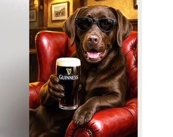 Chocolate  Labrador Retriever Card, birthday card, Guinness, funny