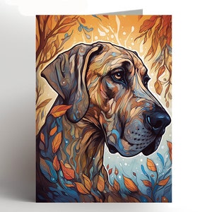 Great Dane, dog birthday card, dane greeting card, Card for her, Handmade Illustrated Gift. pet. fawn