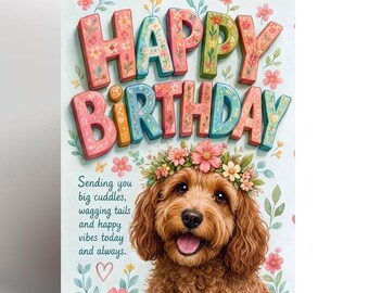 Cute Cockapoo Birthday Card, Dog Lover Card, Floral Dog Mum Birthday Card, Cute Puppy Card, Happy Birthday Card for Her, Dog Gift