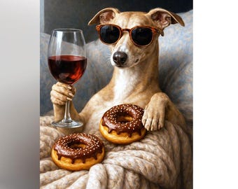 Funny Whippet Birthday Card, Whippet Dog Card, Dog Lover Gift, Wine Dog Card, Funny Dog Card, Dog Mum Card, Cute Dog Card, 7x5 Blank Inside