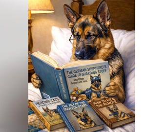 Funny German Shepherd Birthday Card – Dog Reading Book Humour Card – Cute Pet Lover Card – Funny Dog Card for Him Her – Shepherd Gift