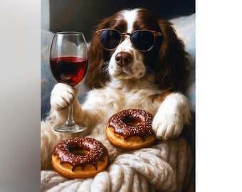 English Springer Spaniel Birthday Card, Birthday Card, Spaniel card, Pet Dog Wine Funny