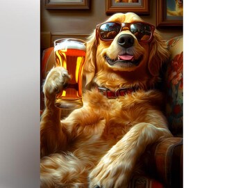 Golden Retriever birthday card. Golden Retriever greeting card, dog birthday card, birthday card, Card for her, pet, beer, funny
