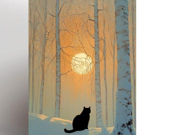 Cat birthday card, Cat owner card, Cat lover card, cat greeting Black cat, card pet nature