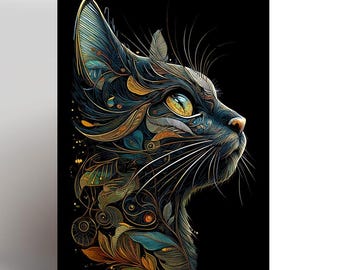Cat birthday card, Cat owner card, Cat lover card, Cute cat card, Black cat card, Pet cat, Nature