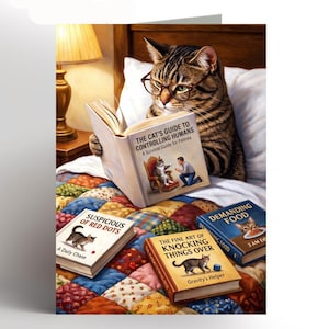 Funny Cat Reading Book Card – Cat Lover Birthday Card – Cat With Glasses Card – Cute Humorous Cat Card – Cat Mum Gift UK