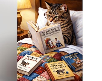 Funny Cat Reading Book Card – Cat Lover Birthday Card – Cat With Glasses Card – Cute Humorous Cat Card – Cat Mum Gift UK