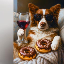 Border Collie Card, Dog Wine Donut Gift, Pet Humour Greeting UK