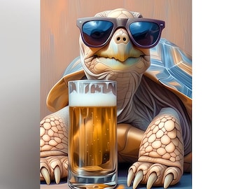 Tortoise card, Tortoise greeting card, birthday card, Card for her him, beer, pet