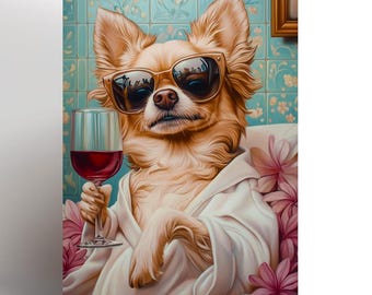 Chihuahua birthday card. Chihuahua  Love,  greeting card, dog birthday card, birthday card, Card for her, Funny, Wine, Spa