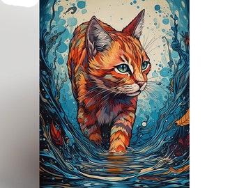 Cat birthday card, Cat owner card, Cat lover card, Cute cat card, gingercat card, cat greeting card. pet cat