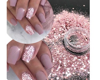 Holographic Rose Gold Chunky Laser Glitter Flakes For Nail Art , Crafts & Paper Projects, Beauty Products. 2.5 grams