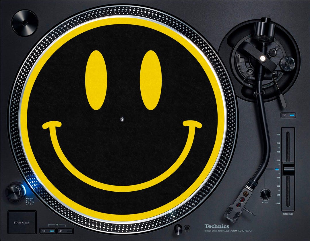 Black Acid House Rave Smiley 90's Logo 12