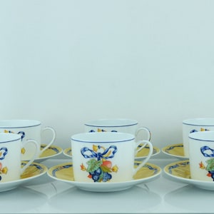Set of six new teacups and sugar bowl in Limoges porcelain from Maison Bernardaud