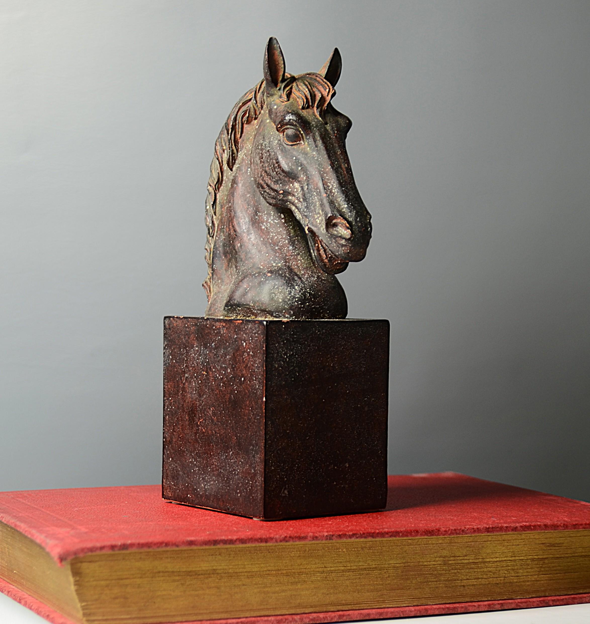 20th century patinated horse head sculpture