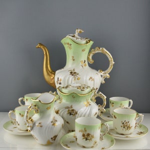 Rare 5-cup fine porcelain coffee set circa 1900 signed AD Limoges
