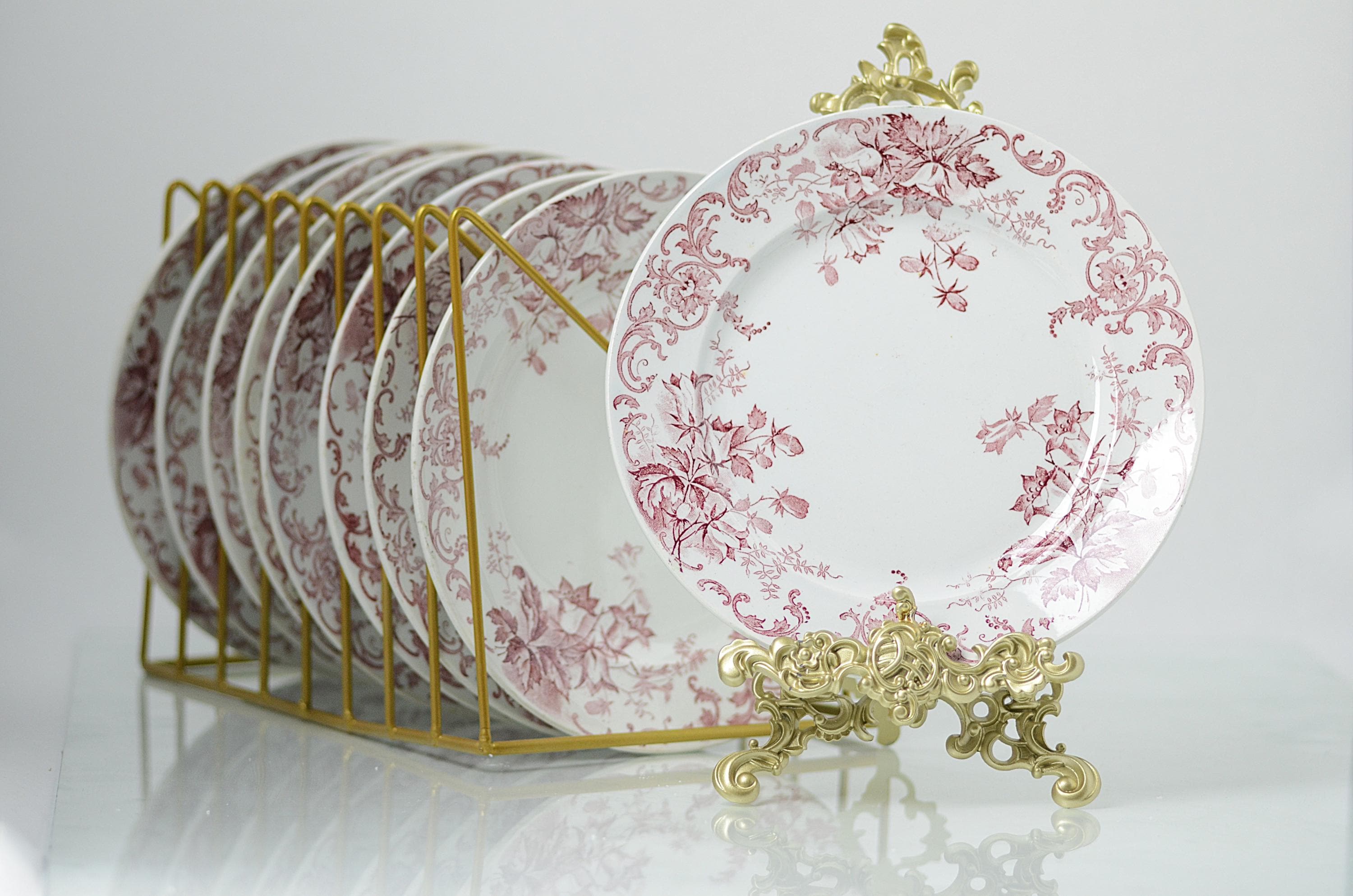 Beautiful Sarreguemines ironstone dessert plates, Campanules model