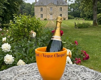 Set di secchiello per il ghiaccio Veuve Clicquot giallo in acrilico - Refrigeratore per champagne ufficiale VCP in ottime condizioni + posacenere