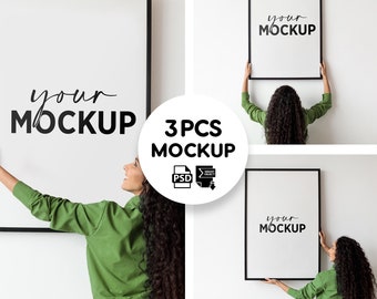 Elegante vrouw muurlijstmodel: 3 lijsten (PSD)