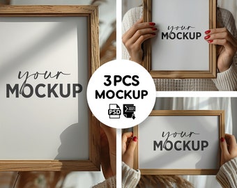 Mockupset houten lijst: PSD-mockup met hoge resolutie (3-delig)