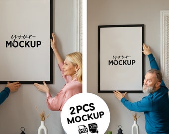 Mockup wandlijst man en vrouw, PSD-mockupset