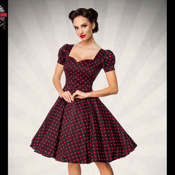 Retro 50er Jahre Vollkreis Vintage Rockabella Vintage Swing Kleid Kleid mit Puffärmeln Polka Dot