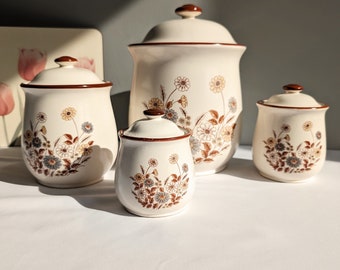 Vintage Gardenia Japan Ceramic Neutral Floral Canister Set
