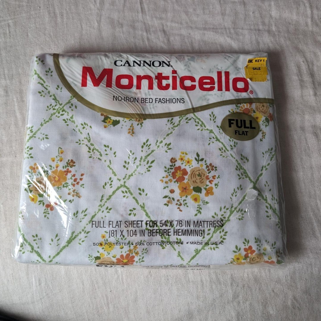 Image showcasing Vintage Cannon Monticello Sheet New Old Dead Stock Flat Floral ...