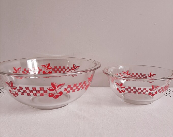 Pyrex Cherries and Checkers Mixing Bowls Etsy