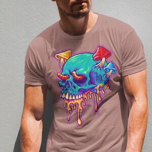 Geschmolzener Psychedelischer Pilz Schädel Shirt, Geschenk für Psychedelika, Festival T-Shirt, Trippy Tee
